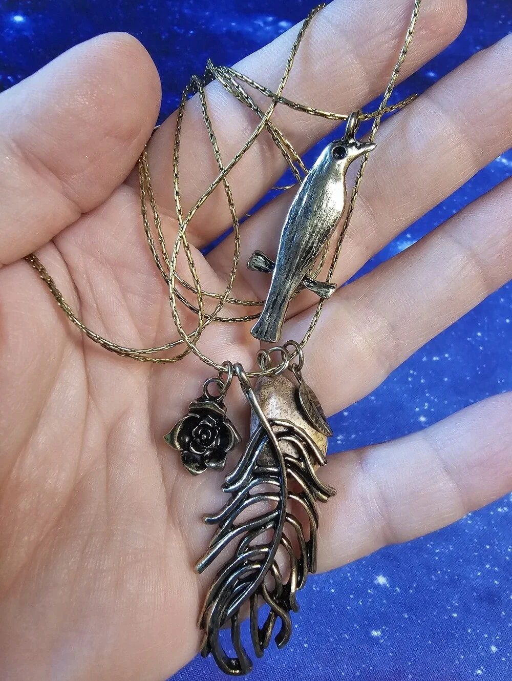 Boho Feather & Bird Layered Pendant Necklace